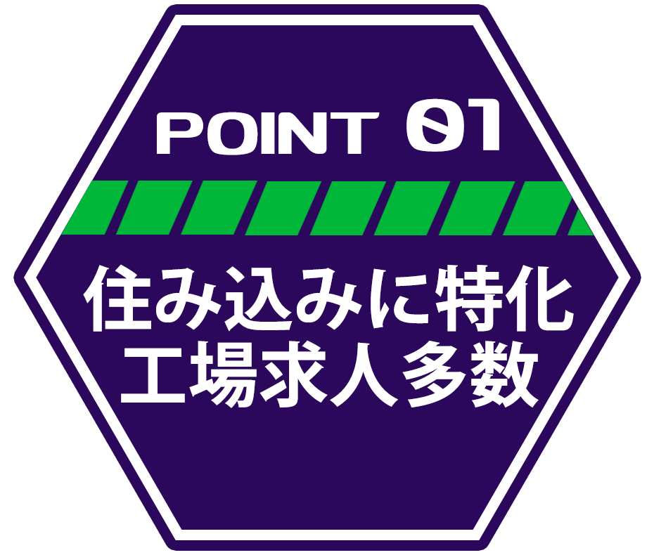ポイント1 住み込みに特化型 工場求人多数